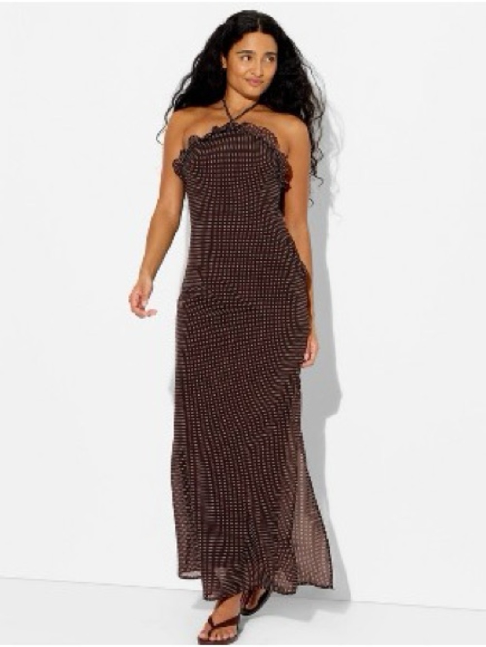 wild fable Brown Polka Dot Halter Maxi Dress